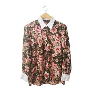 Zara Woman Floral Print Button Down Shirt Size Large
